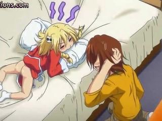 Vyhublý anime blondýnka bere velký šachta